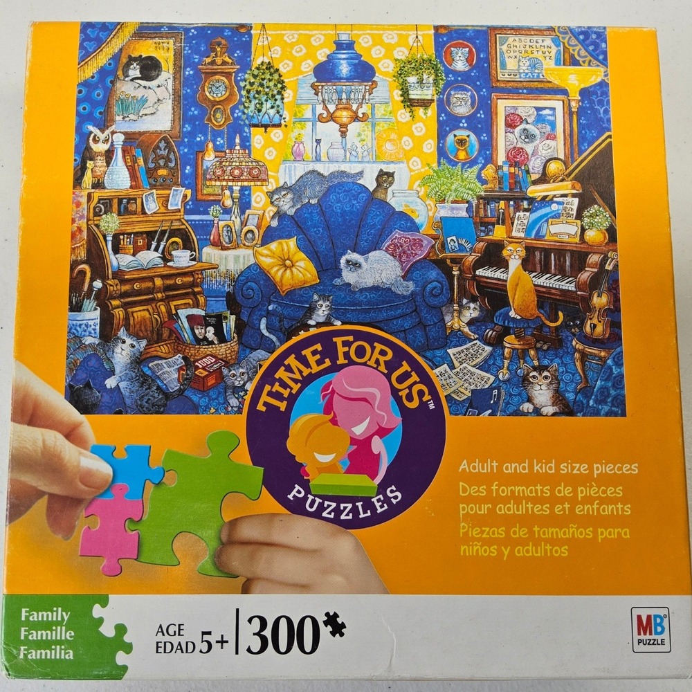 MB Puzzle Time For Us My Blue Heaven Family 300 Piece Cats Bill Bell Art 15x20